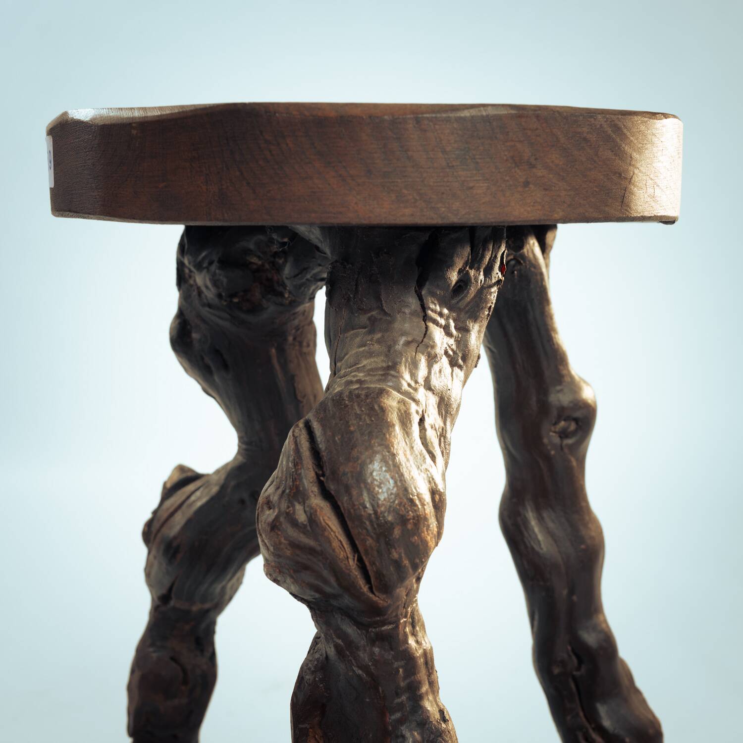 4 Tripod Bar Stools in Vine Wood and Oak, Handmade, France, 1950s