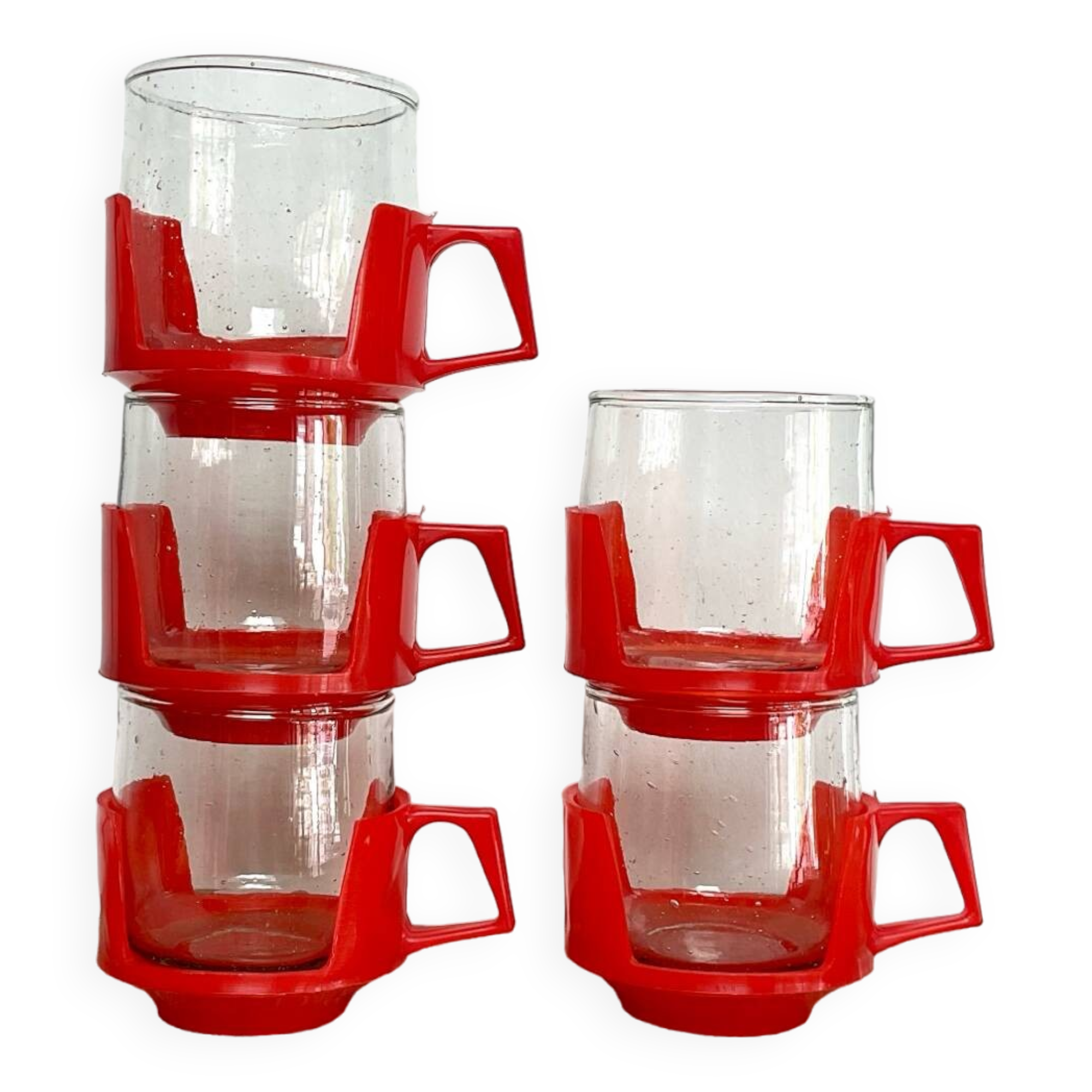 5 vintage red glass and plastic cups