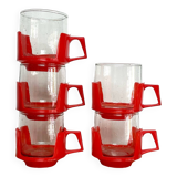 5 vintage red glass and plastic cups