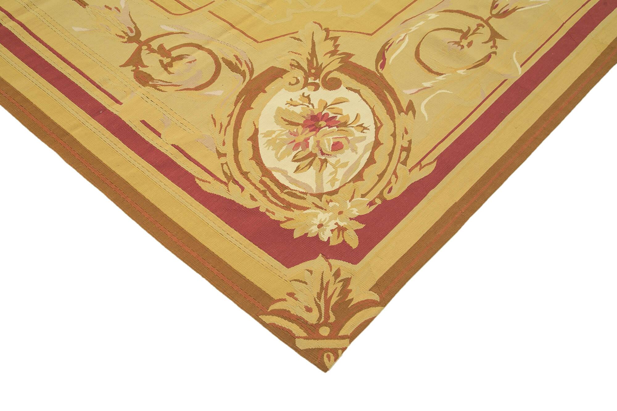 Handmade European Vintage Aubusson Kilim 268 cm x 367 cm