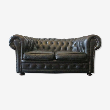 Canapé Chesterfield vintage en cuir noir