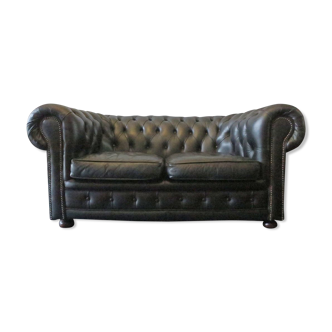 Vintage Chesterfield sofa in black leather