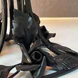 Contemporary mushroom lamp, wrought iron base and shaded orange glass shell