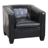 Very comfortable black Art Deco design armchair, made of sheepskin leather