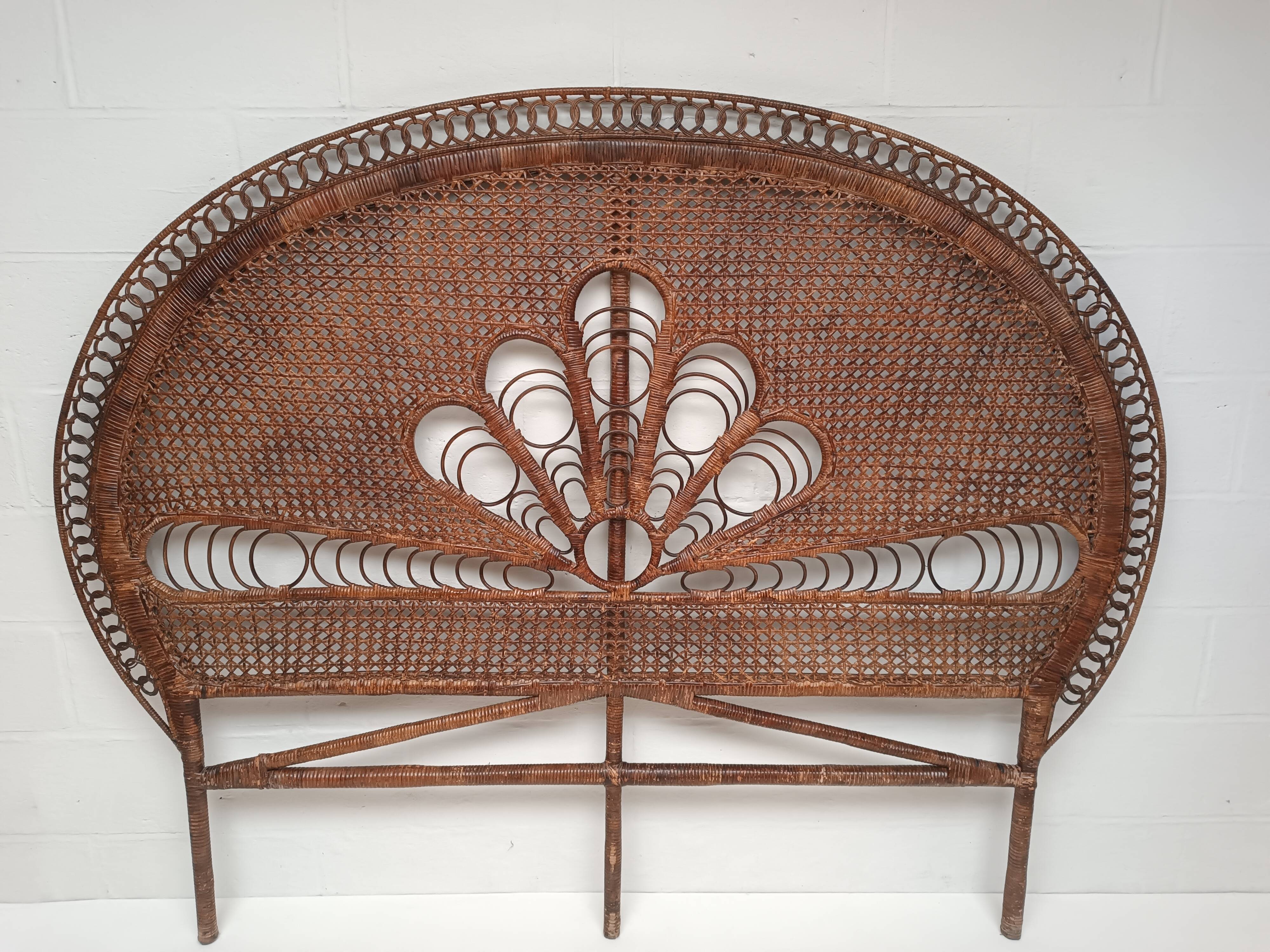 Vintage peacock rattan headboard