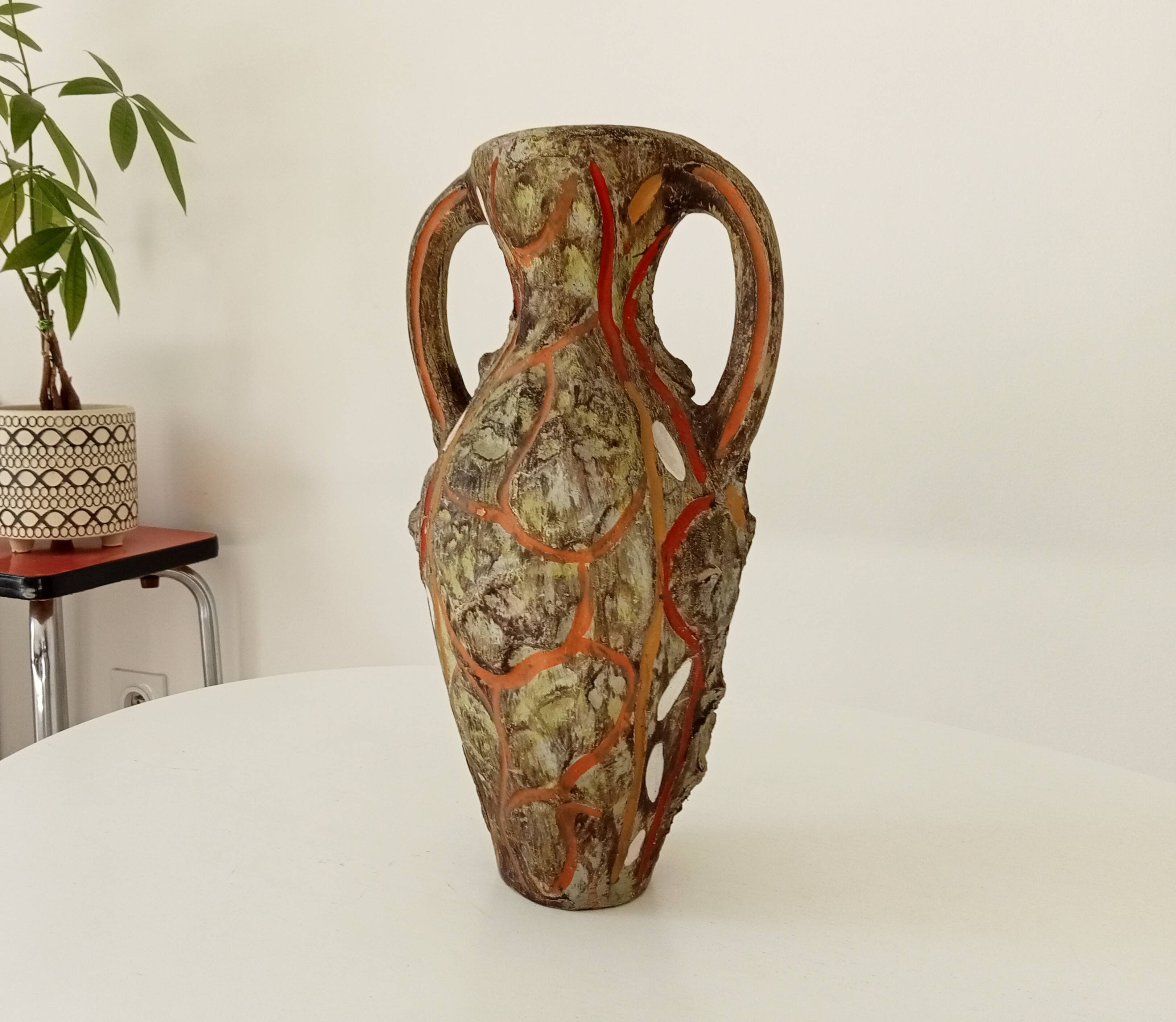 Vintage 70s amphora vase with volcanic effect