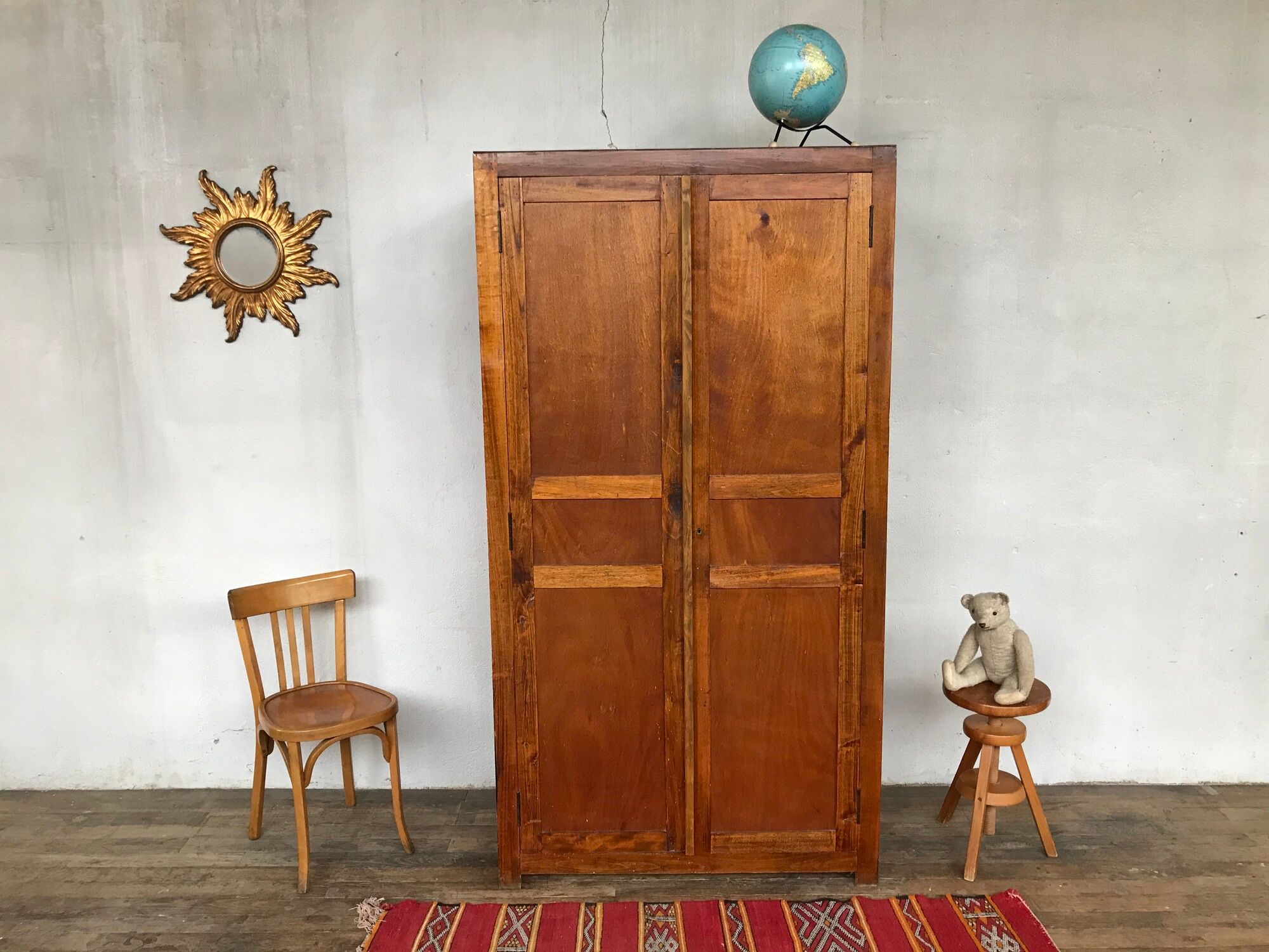 Old cabinet or wardrobe in fir from the 1950s 1960s vintage design