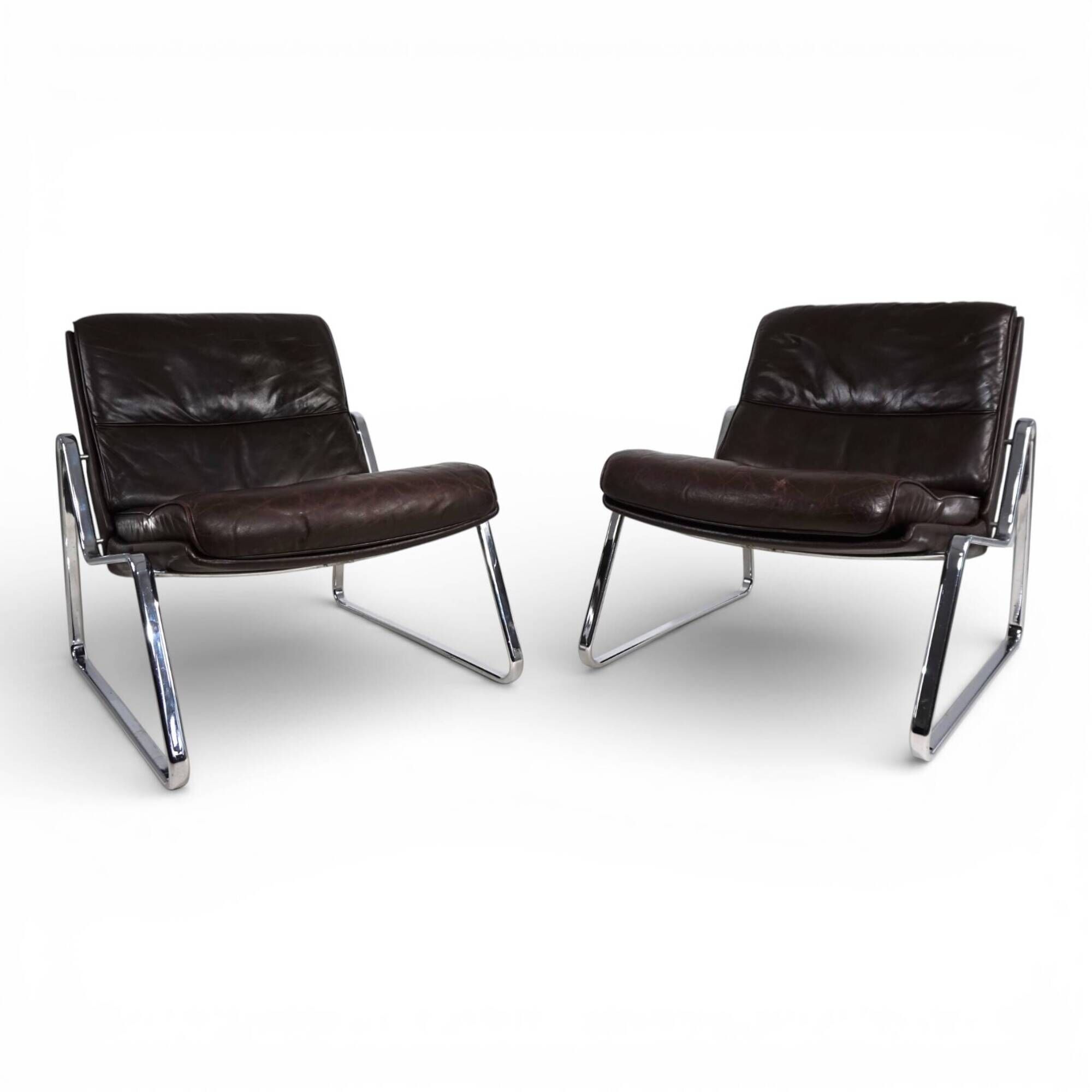 Set of 2 Drabert lounge chairs in brown leather by Gerd Lange, 1970