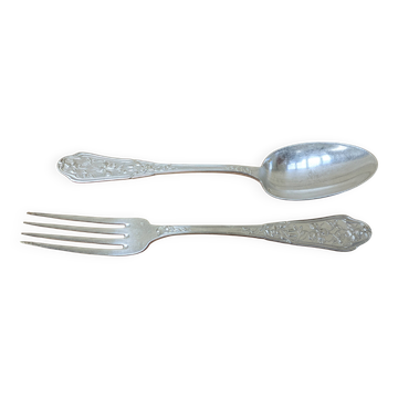 Ensemble fourchette et cuillère en métal argenté Ravinet d'Enfert 84g
