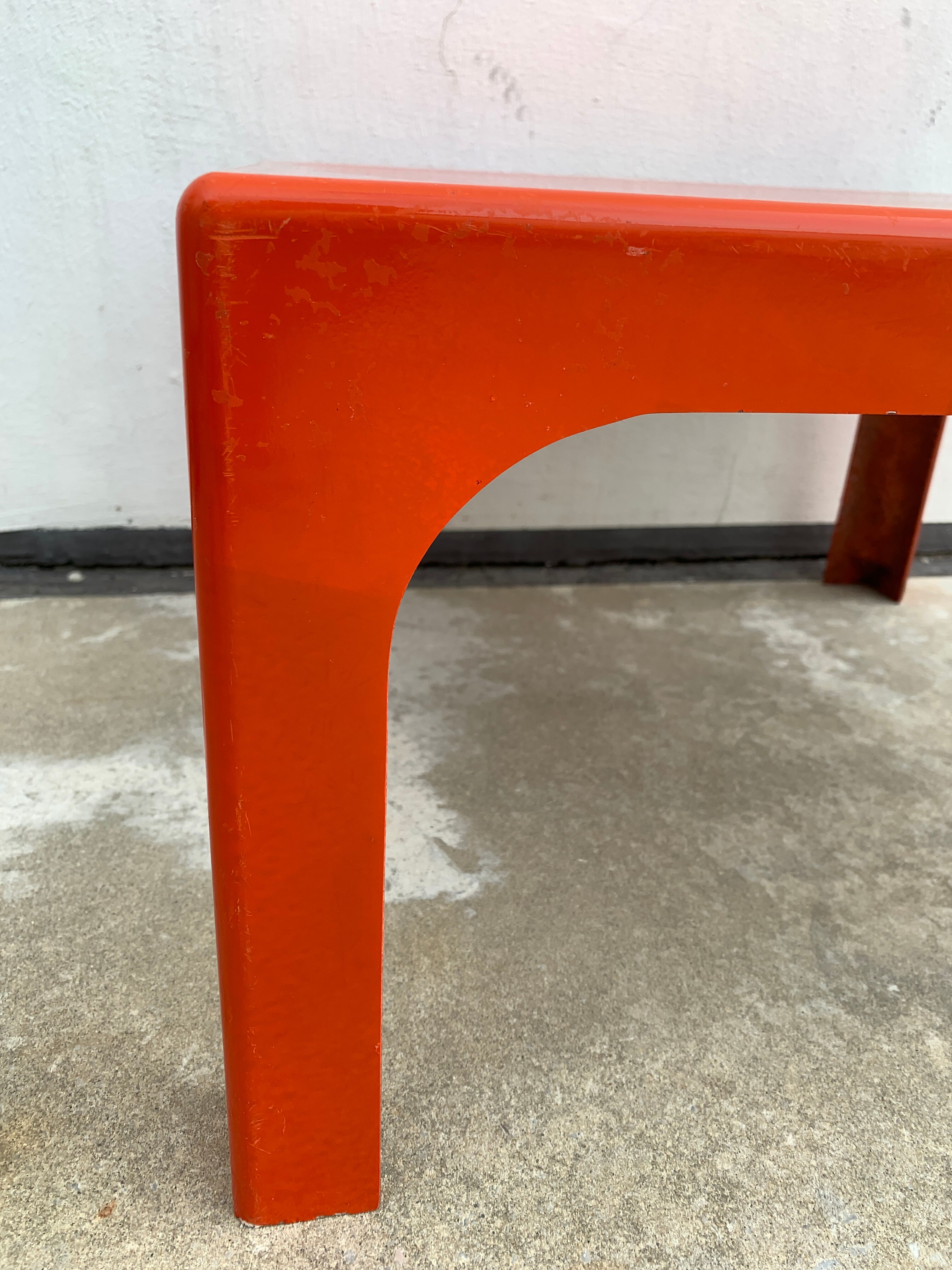 Square orange fiberglass coffee table