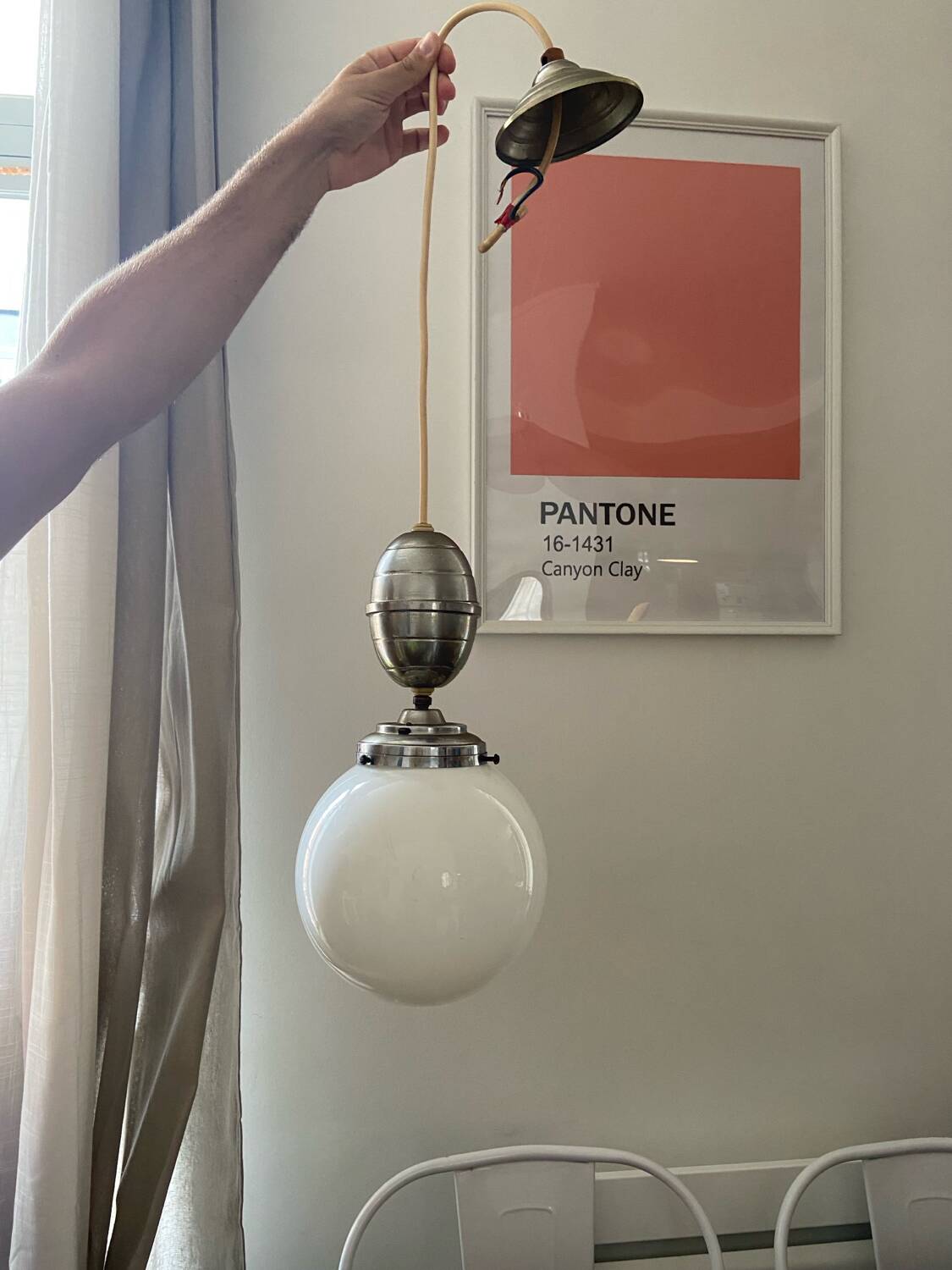 Opaline ball pendant light vintage 50s/70s