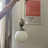 Opaline ball pendant light vintage 50s/70s
