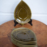 Service ceramic dishes Secla Portugal x 6,retro olive ceramic leaf dish, presentation