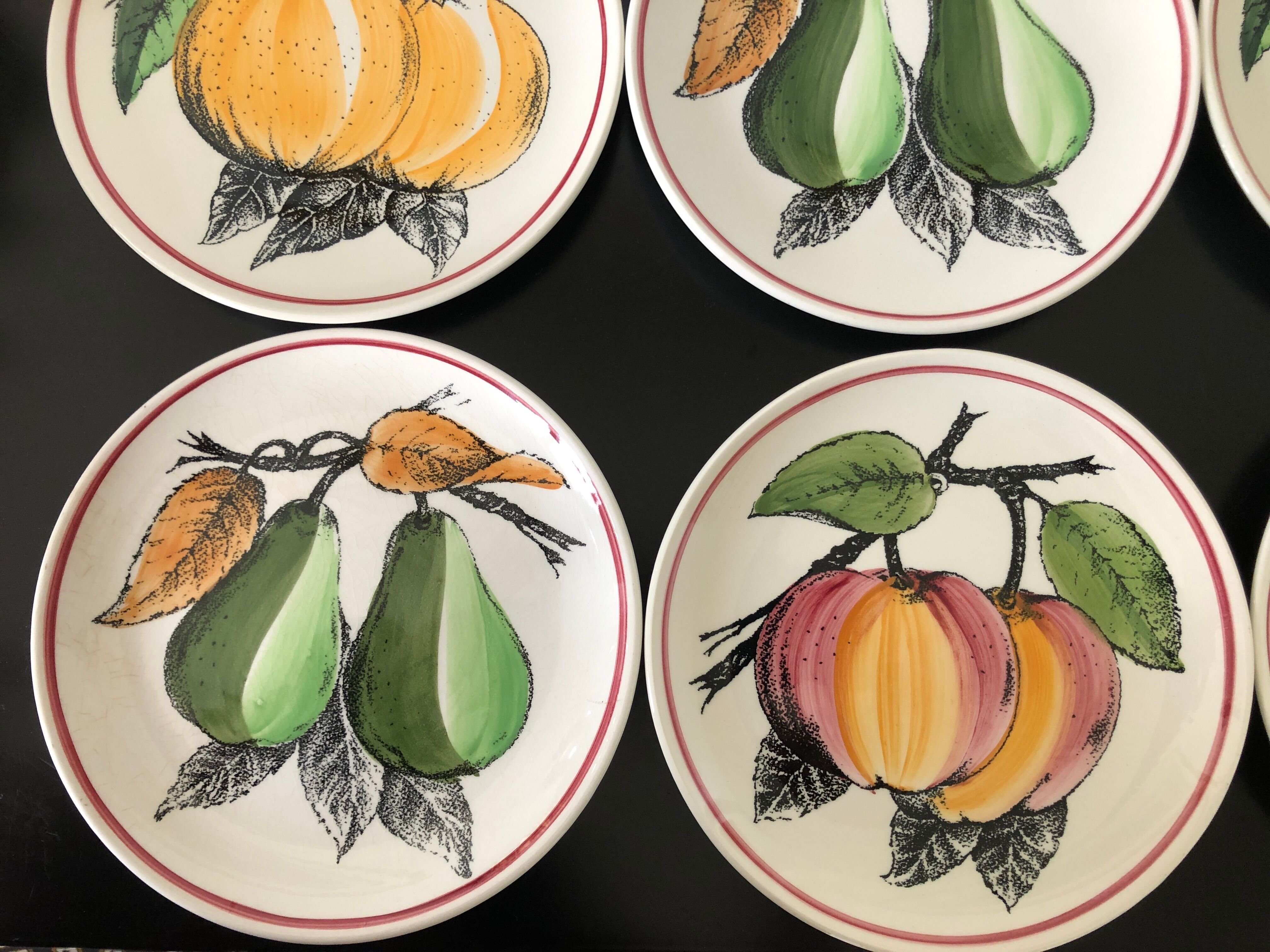 6 dessert plates fruit earthenware from Gien Cordon Rouge