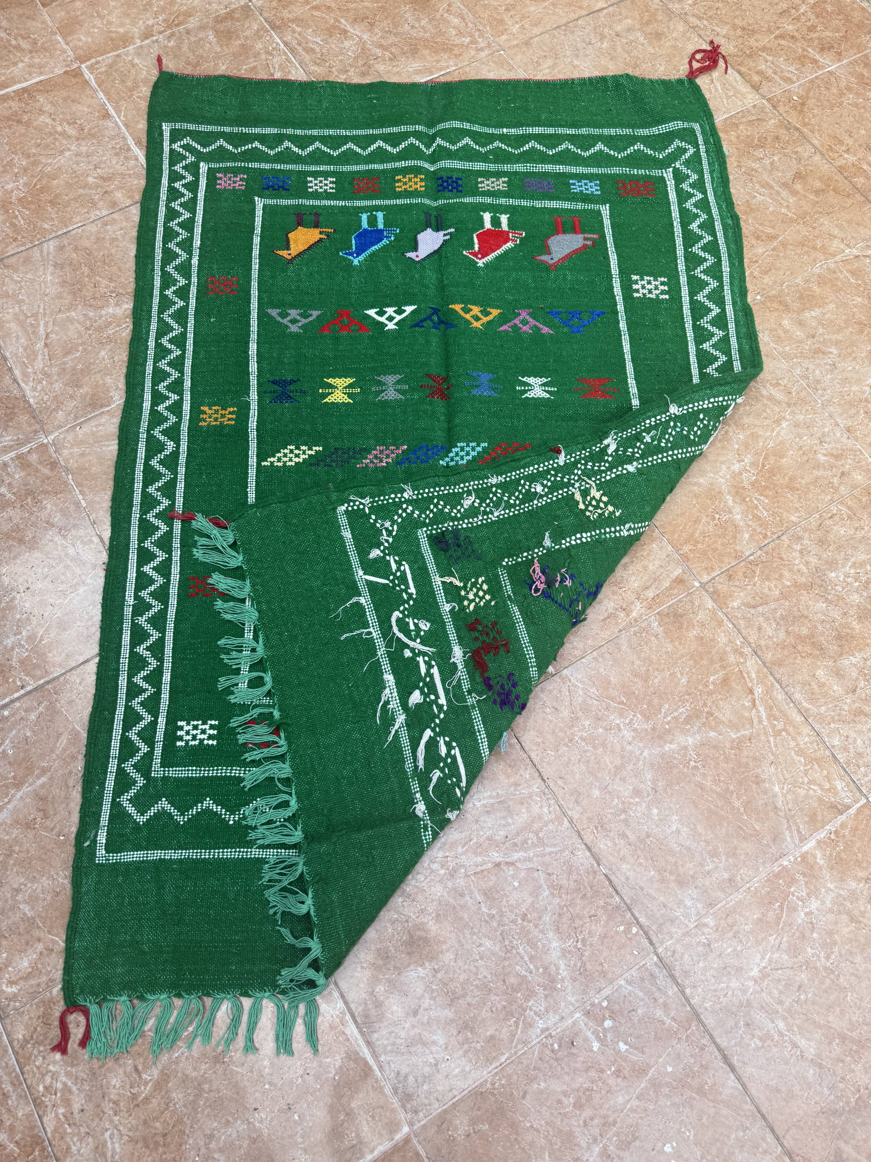 Handwoven Berber Kilim rug: Small Moroccan tribal accent rug