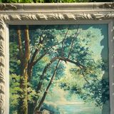 Oil on canvas, Cows drinking in a shady river in beautiful molded frame signed Wassang