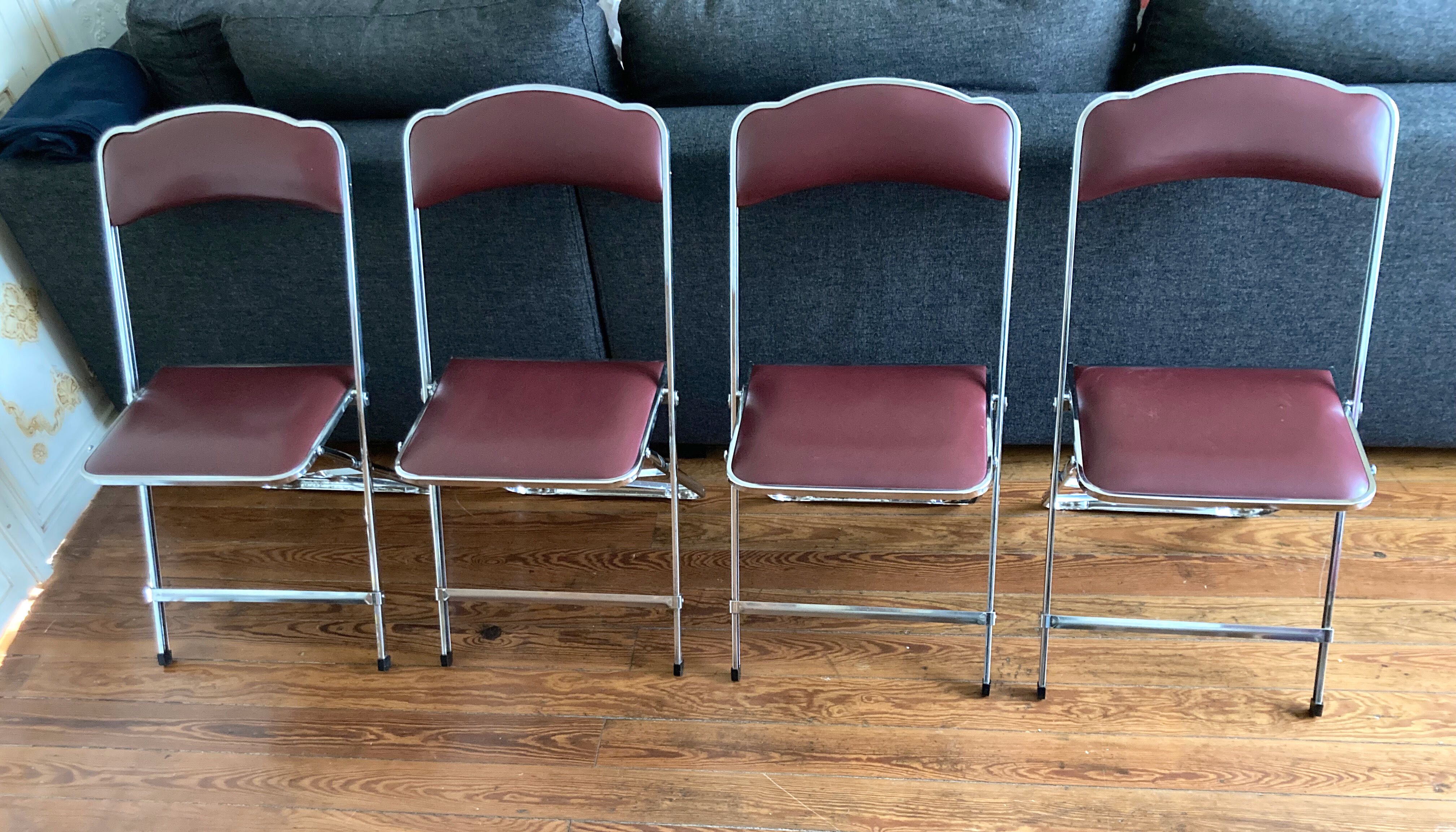 4 vintage folding chairs in chrome