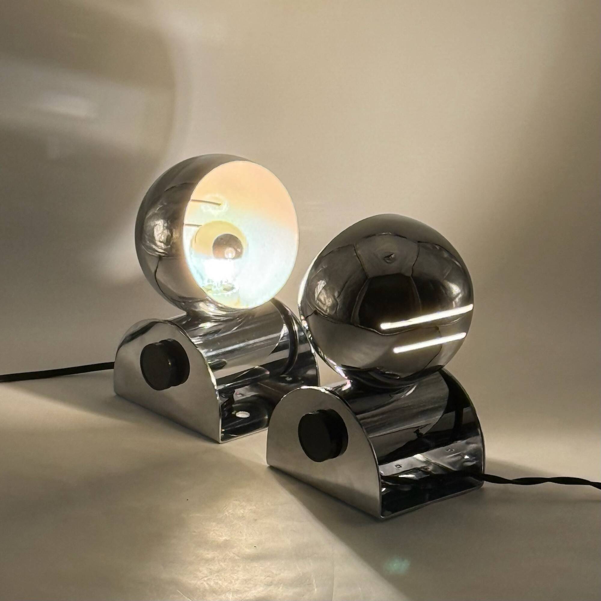 Tronconi Chrome Eyeball Lamps Italian Pair 1970s