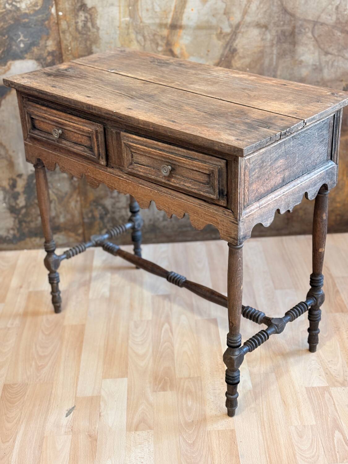 Raw wood console with drawers
