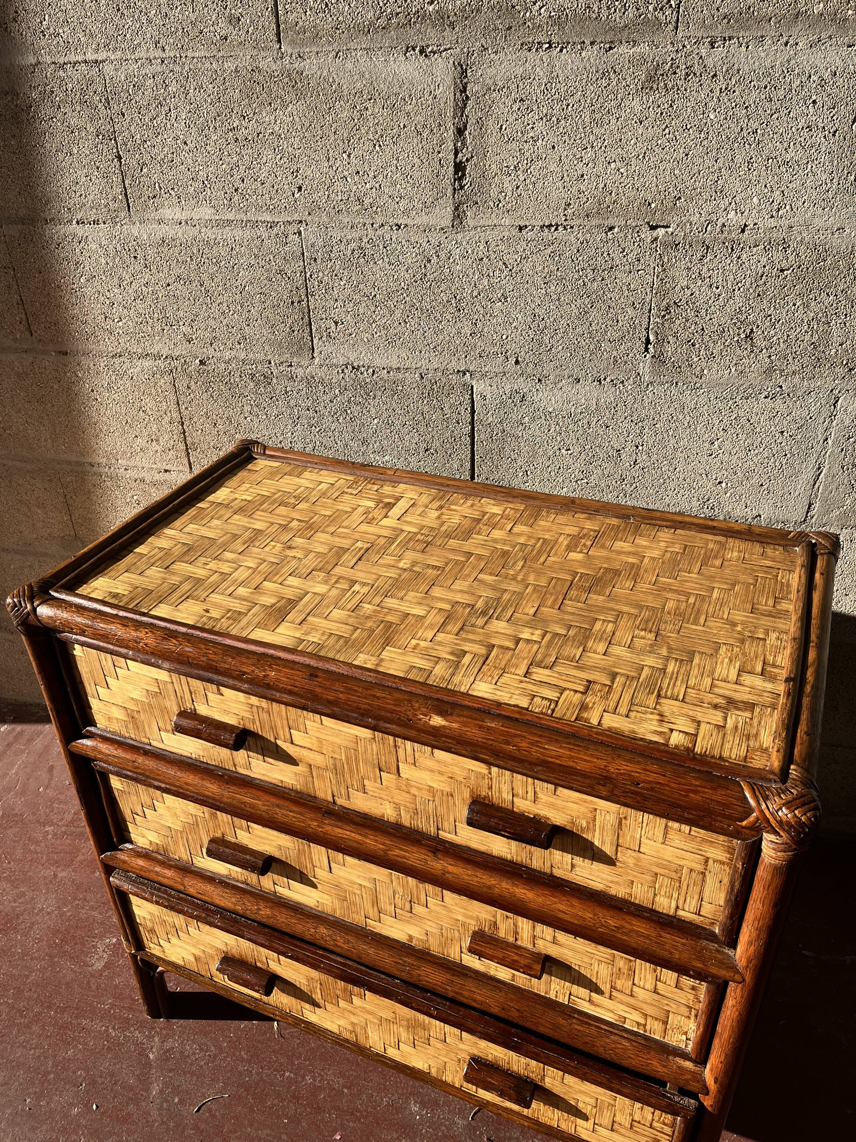 Vintage 1970s rattan chest of drawers