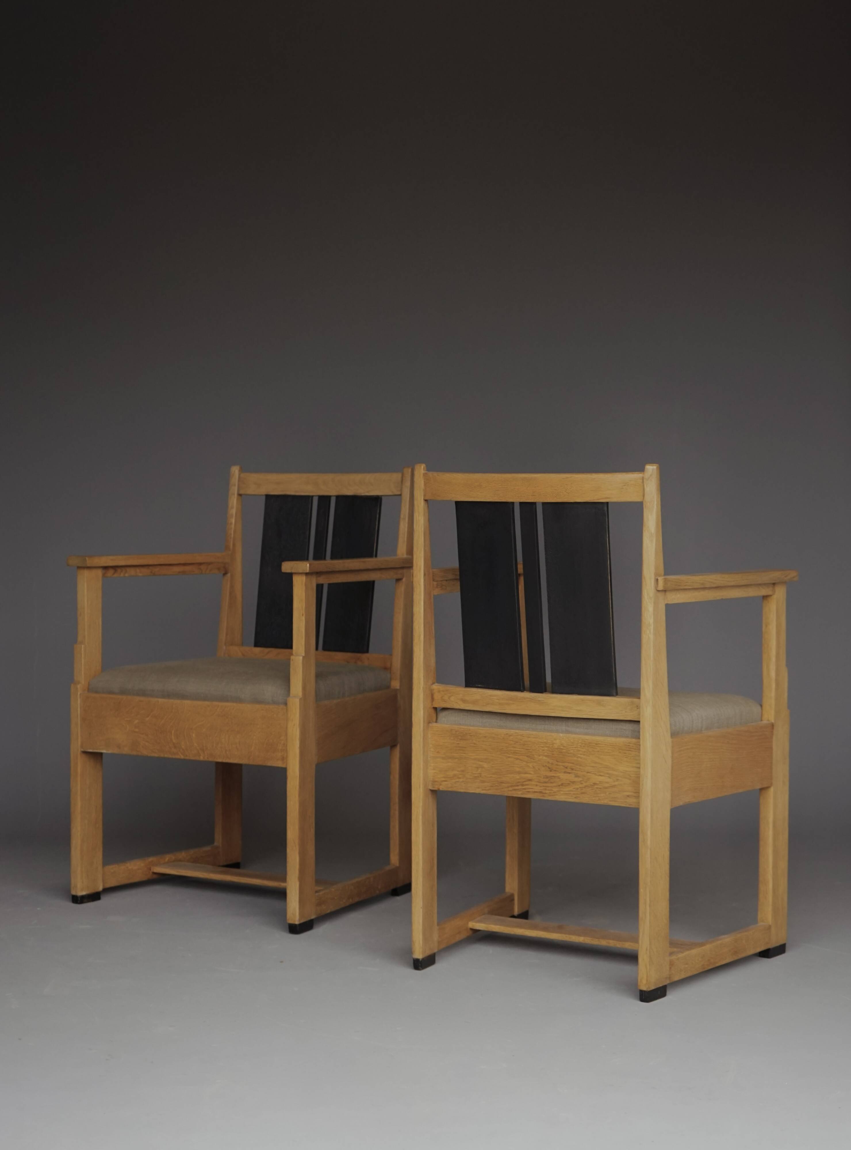 Art Deco Oak Armchairs by Henk Wouda, 1920s, Set of 2