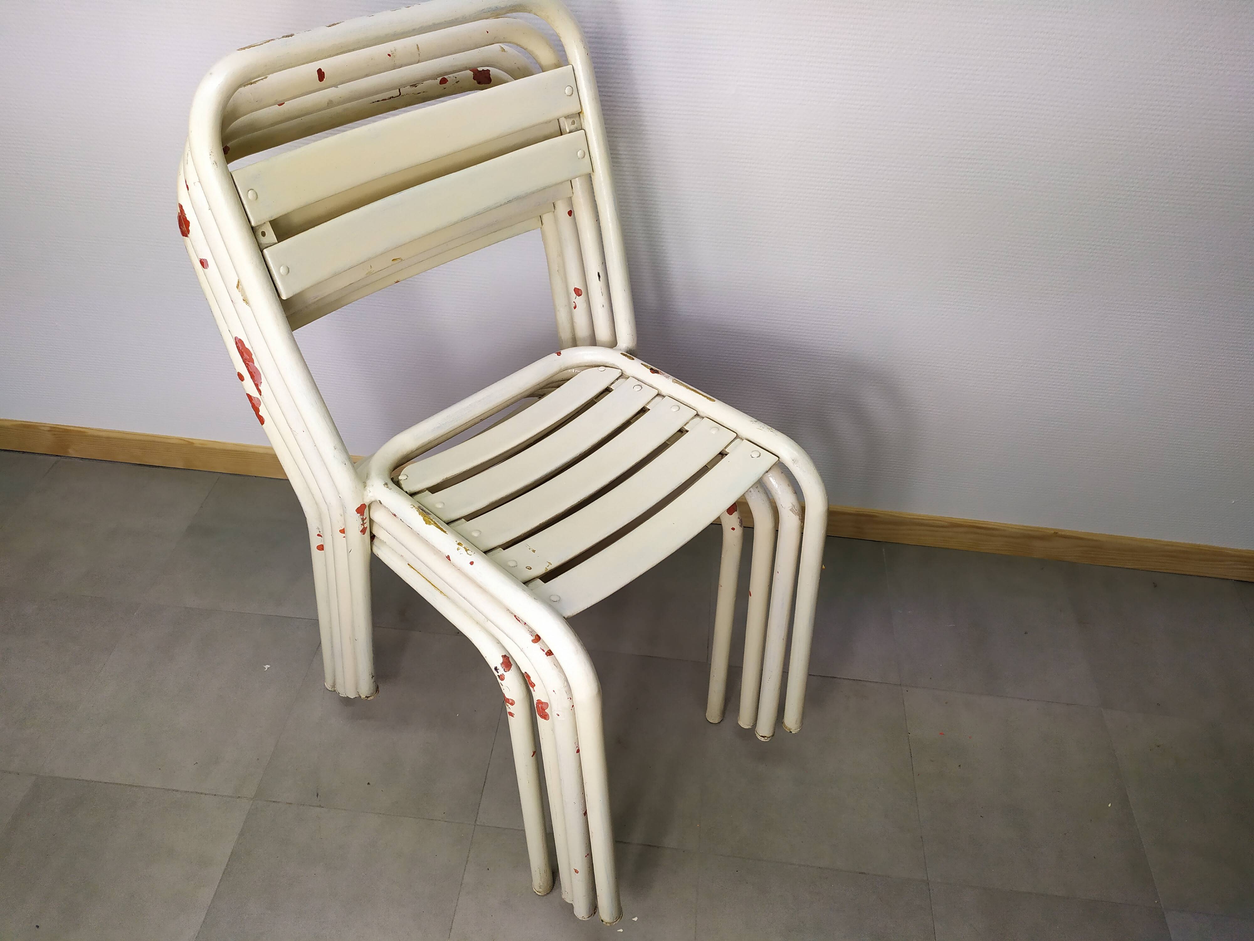 Lot of 4 chairs Tolix T2 by Xavier Pauchard 1950