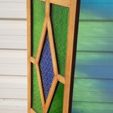 Old teak frame panel/window and 7 colored & embossed glass panels