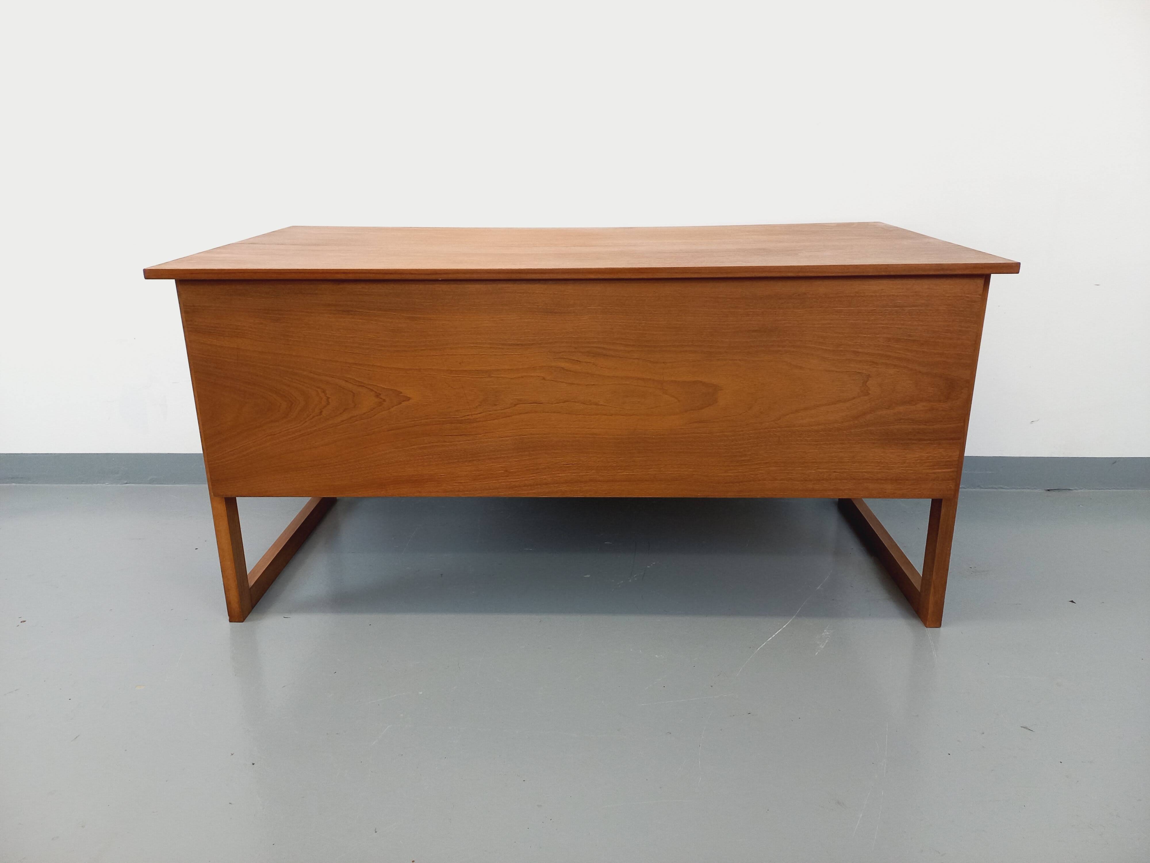 Double-sided executive desk sled legs vintage Scandinavian style in teak from the 60s