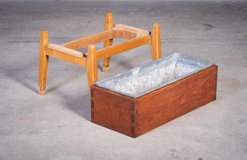 Danish Teak and Beech Planter with Zinc Liner, 1950s