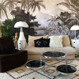 Chrome round coffee table and smoked glass