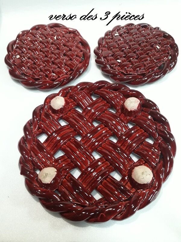 Trifle and 2 bottle coasters, woven ceramic