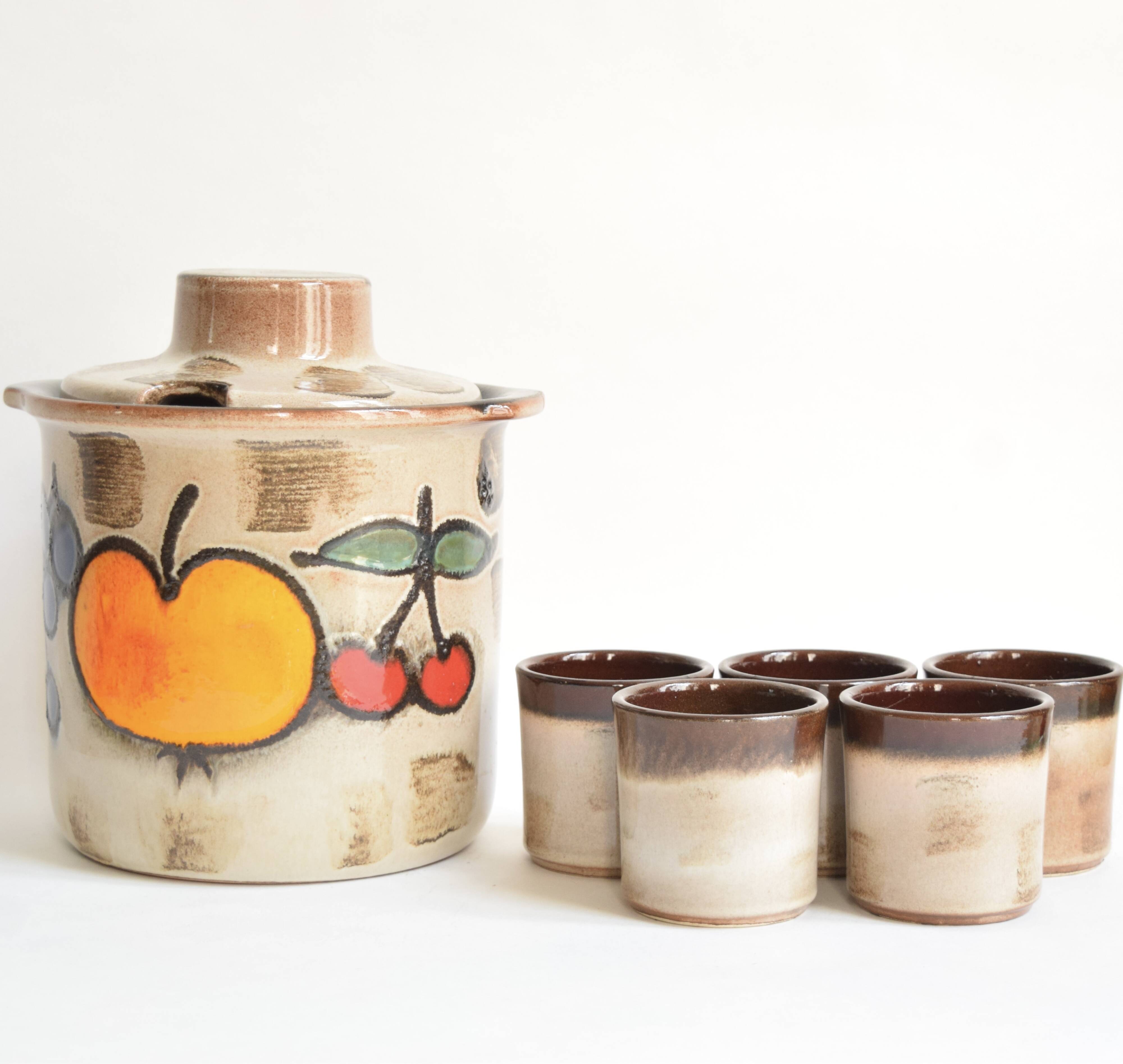 Scheurich Keramik - Model 860 - Vintage Cocktail Set - 1 Large Jug + 5 Cups - West Germany