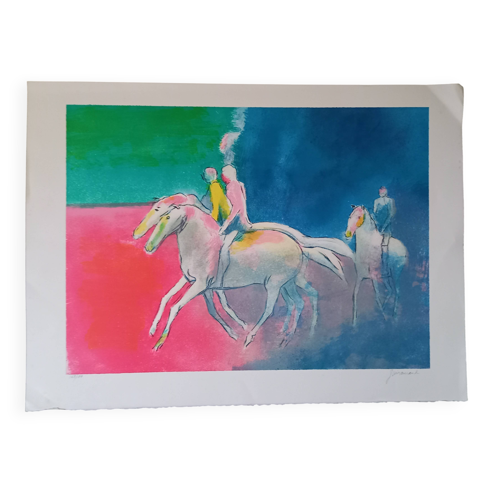 Original lithograph by Paul Guiramand (1926-2007) "Cavaliers".