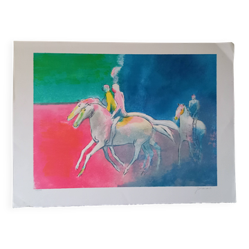 Lithographie originale de Paul Guiramand (1926-2007) "Cavaliers ».