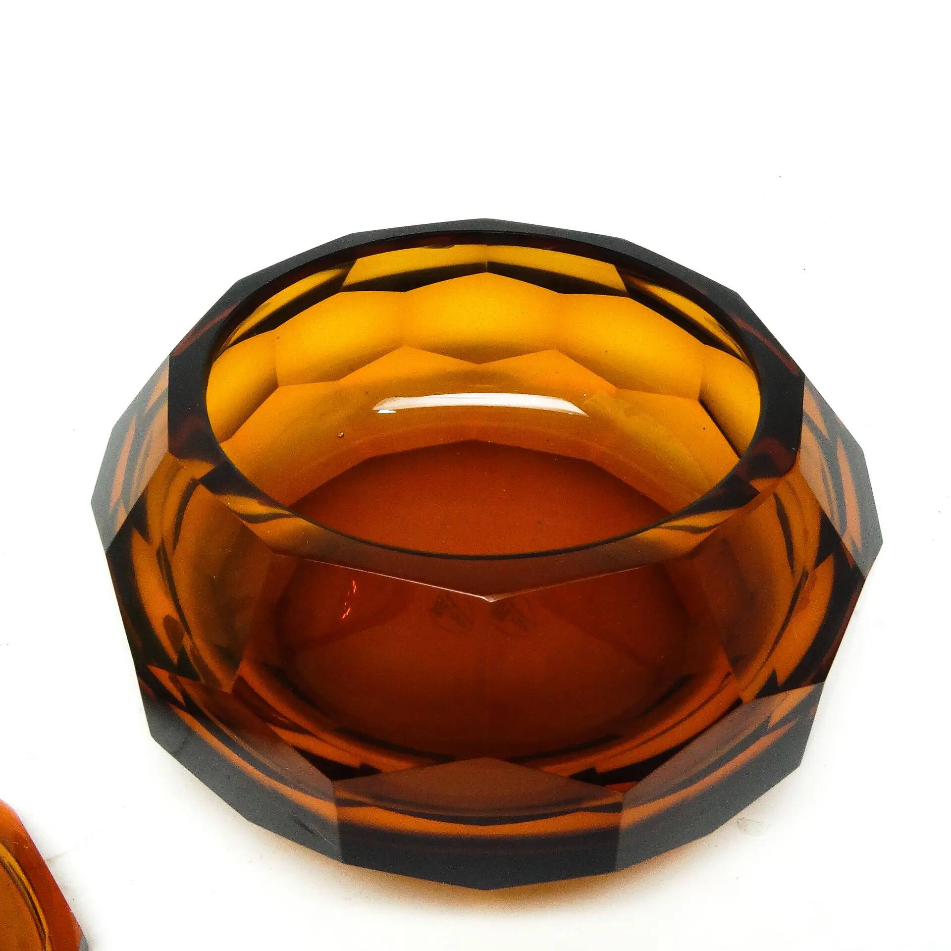 Art Deco bonbonniere, honey crystal, Moser, Czechoslovakia, 1930s
