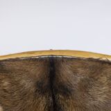 Brutalist style armchair in elm and goatskin, 1970s