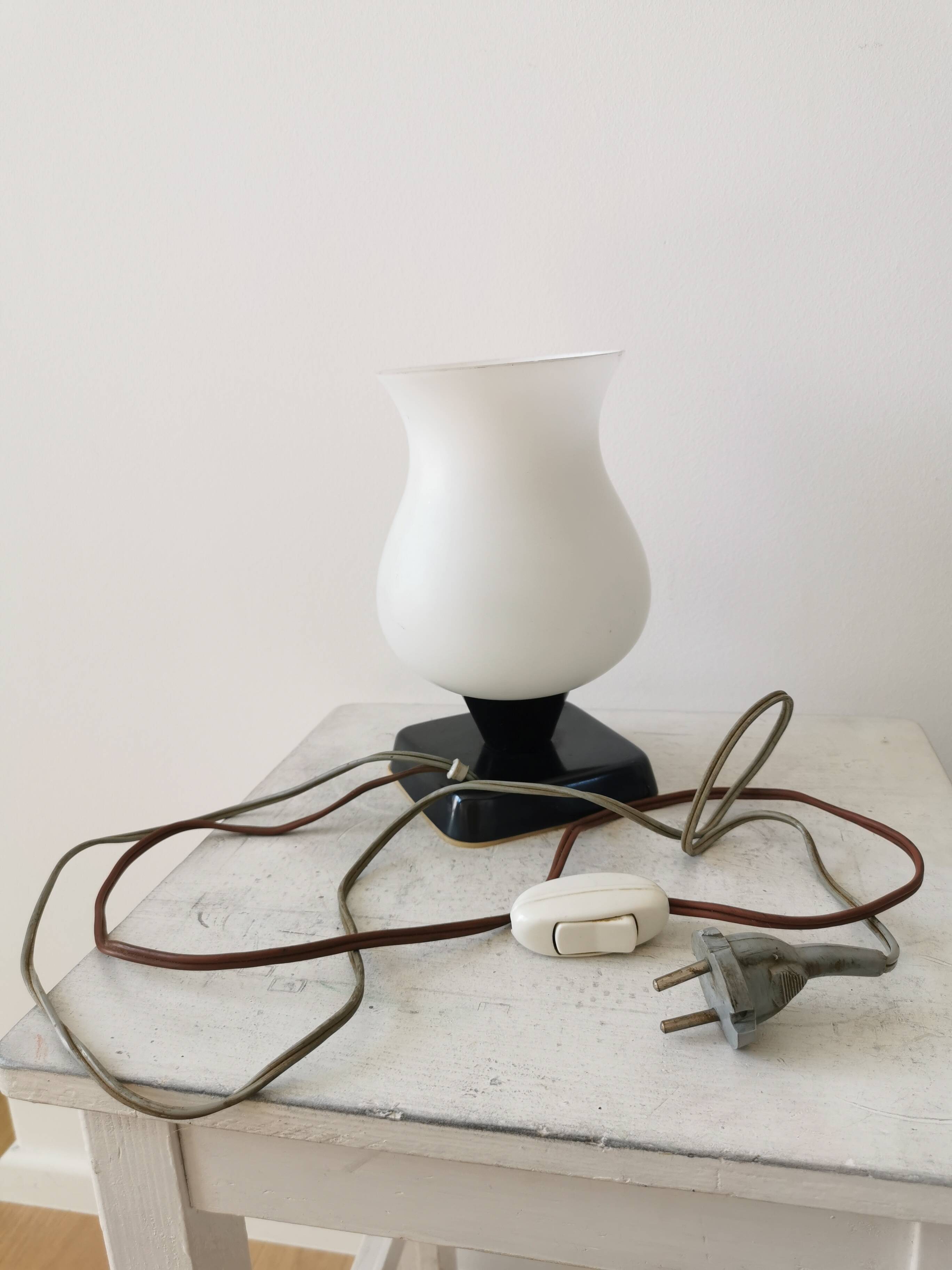 Mid Century Opaline Glass Table Lamp: Retro Bedside Lighting, 1960s Yugosla