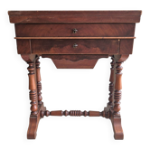 Meuble de couture ancien en bois avec miroir et rangements