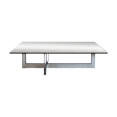 Smoked glass coffee table, brushed stainless steel base, 1970s.