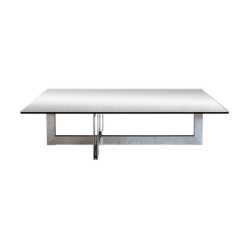 Smoked glass coffee table, brushed stainless steel base, 1970s.