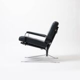 Lounge chair in green leather and chrome, 1970s
