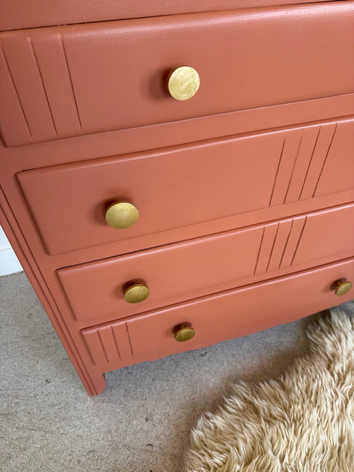 Commode vintage bois terra cotta art déco