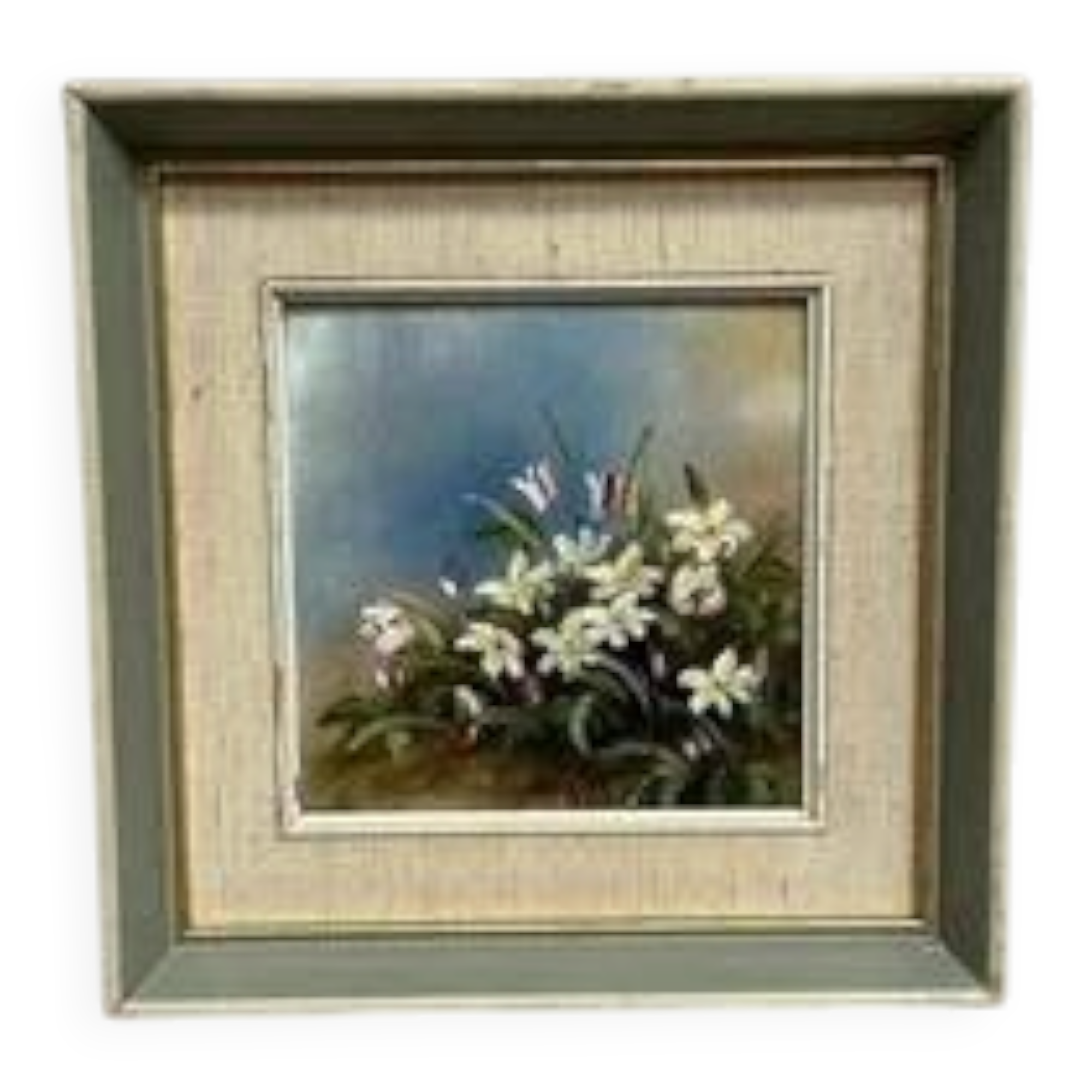 Mid-Century Oil on Panel “Flowers” by G. Sigrand, Vintage & Framed 24 × 24 cm