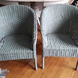 2 vintage rattan armchairs in green of gray color