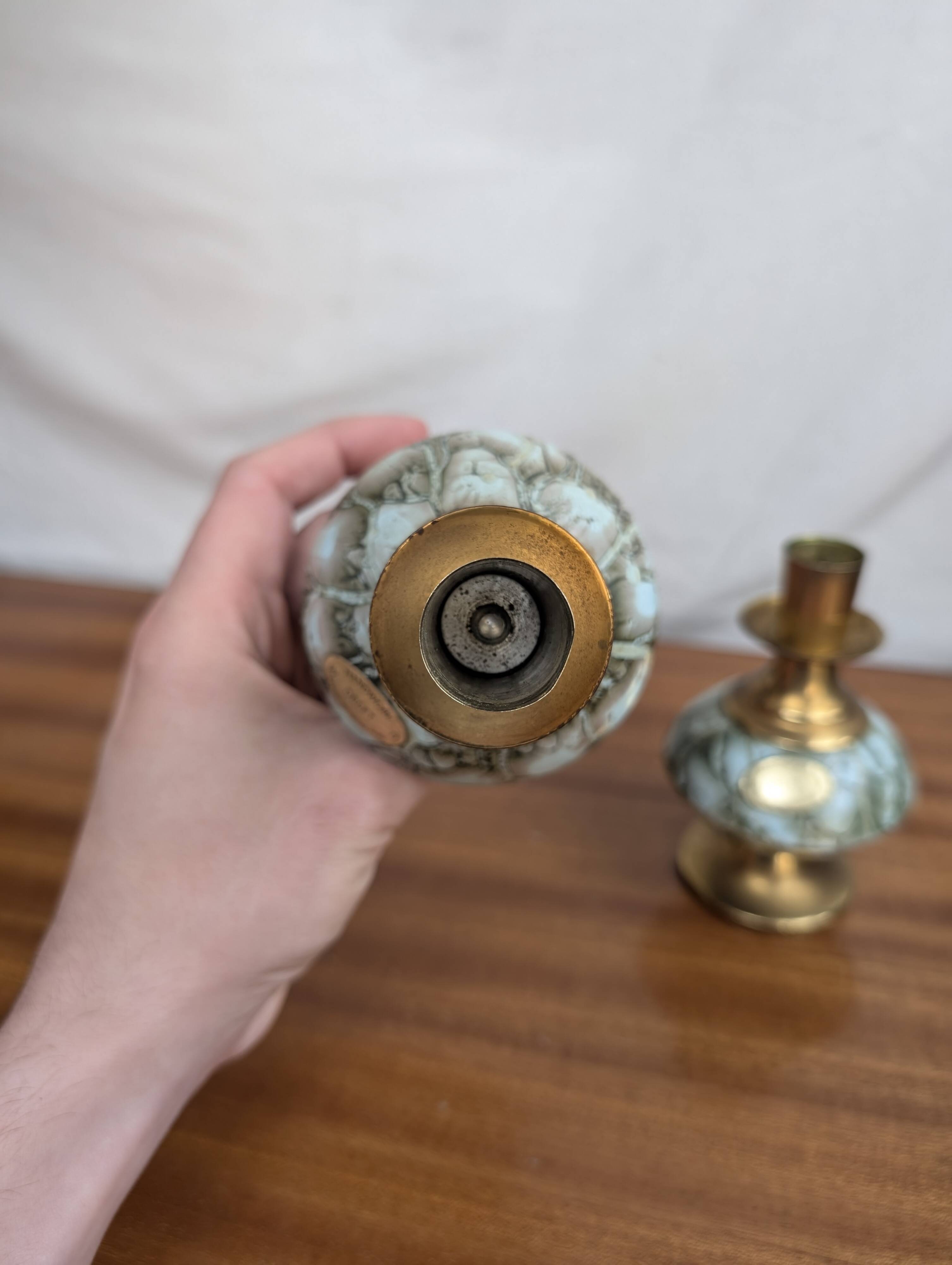 Pair of Art Deco Style Hand Painted Delft Ceramic Candlesticks