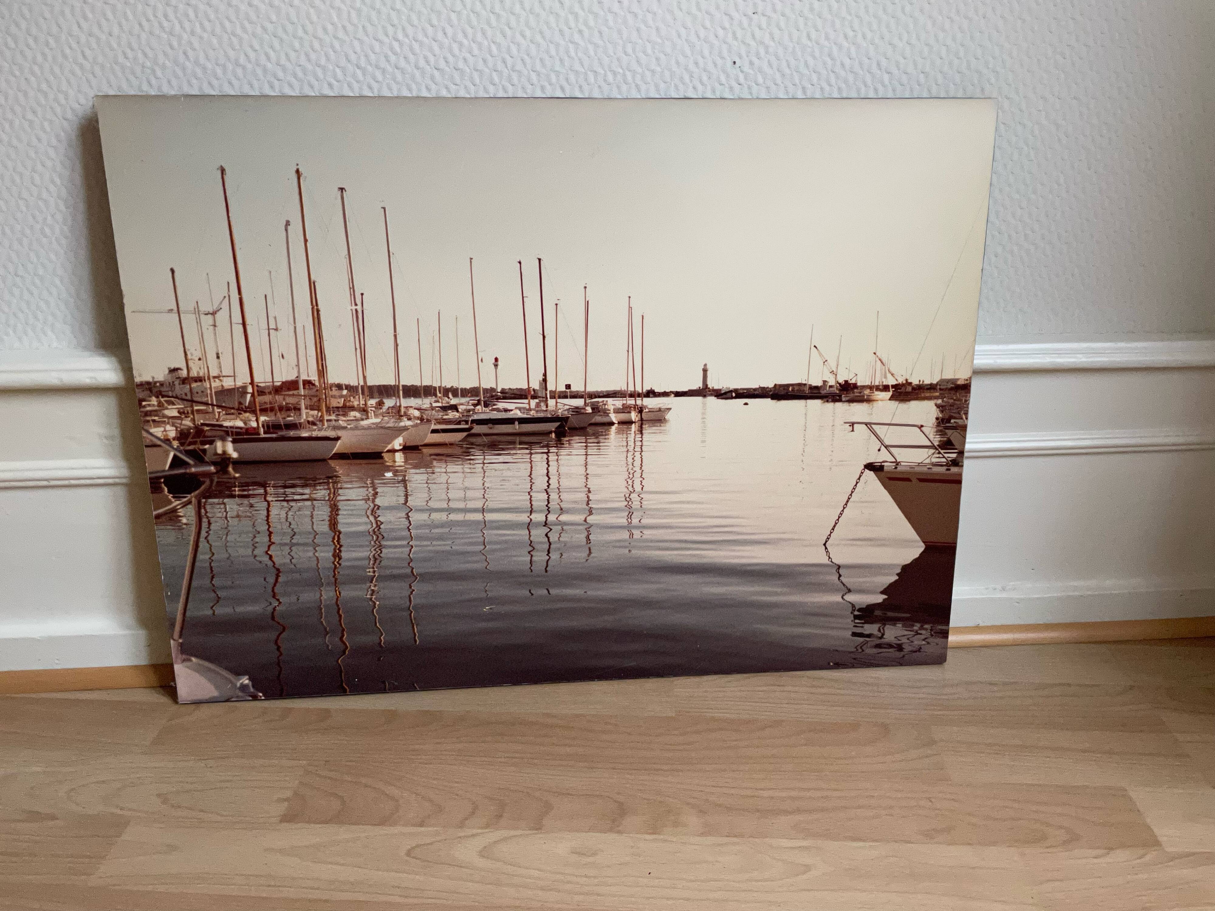 Old 70s marina landscape boats laminated