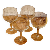 Set of 4 vintage engraved stemmed glasses