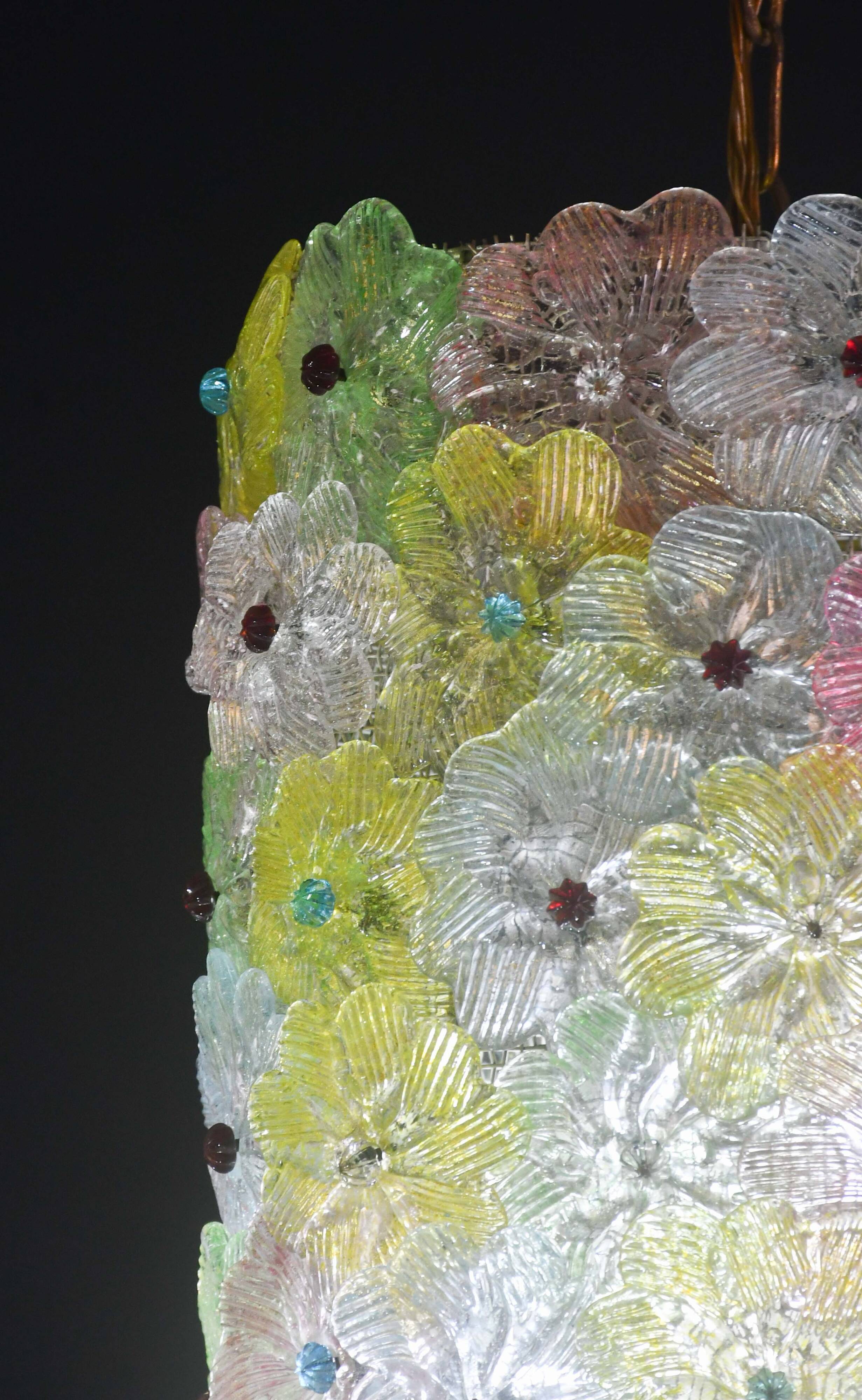 Amazing Vintage Multicolor Murano Glass Flower Chandelier by Seguso