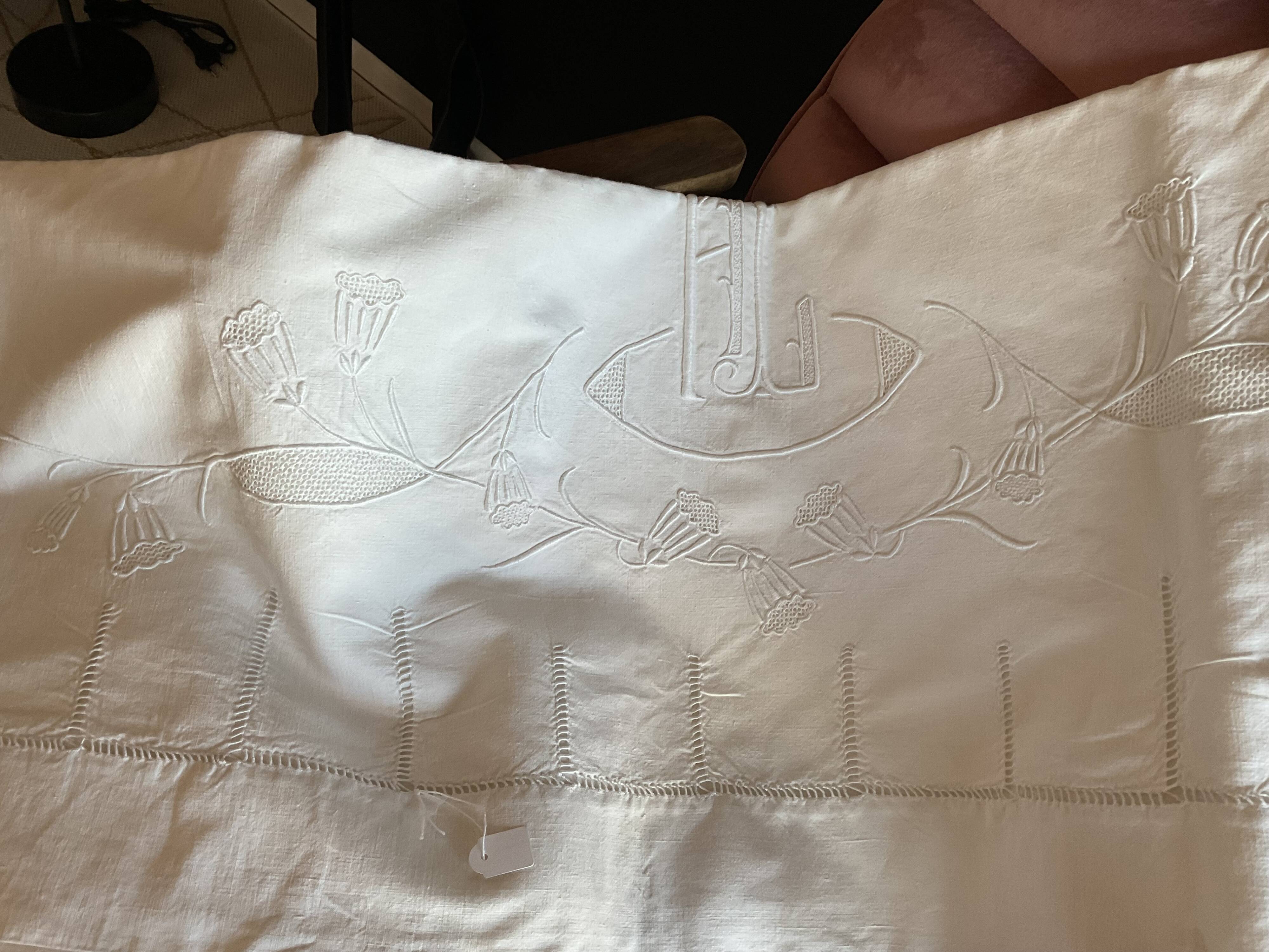 Old linen/cotton embroidered sheet