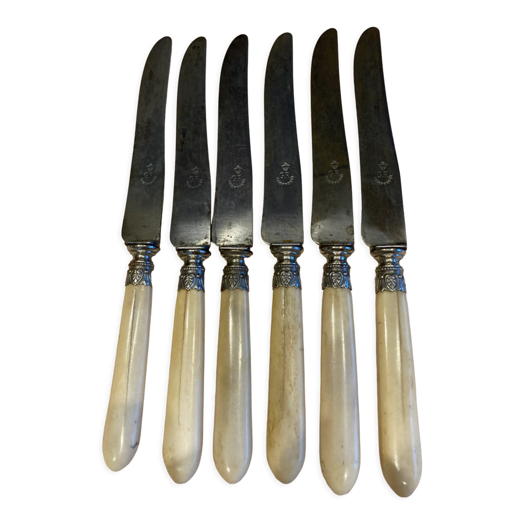 Lot De 6 Couteaux Anciens Grissolange Pouzet - Manches En Corne - 1920-1949